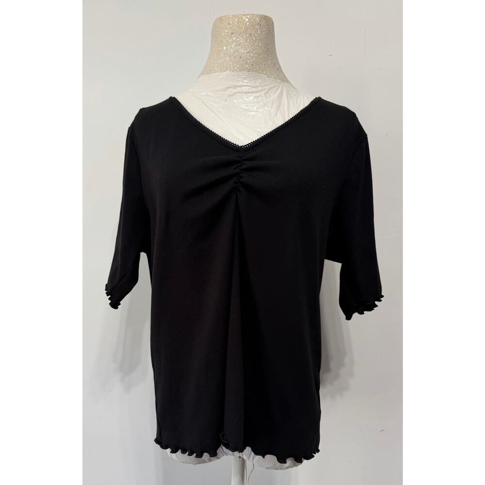 Old Navy womens ruched V-neck top with lettuce hem/sleeves sz‎ 2X whimsigoth